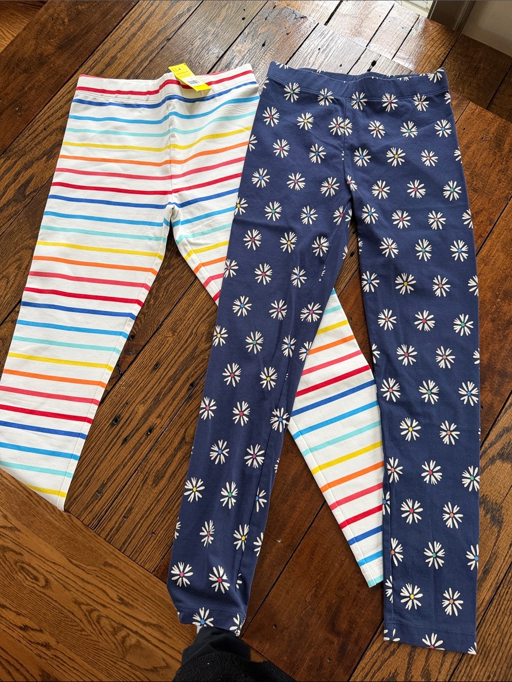 Primary Rainbow Stripe Leggings & Navy Daisy Leggings - 2-Pack